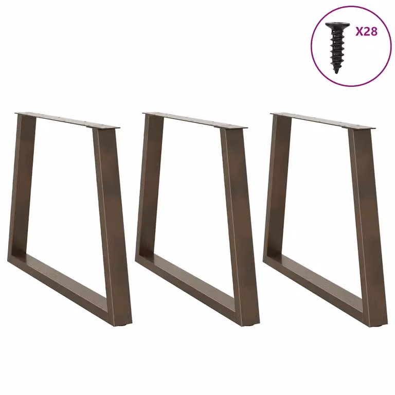 Set di 3 gambe per tavolo da pranzo vidaXL a forma di V in metallo con altezza regolabile, colore argento e marrone, H: 72-73,3 x 90 cm