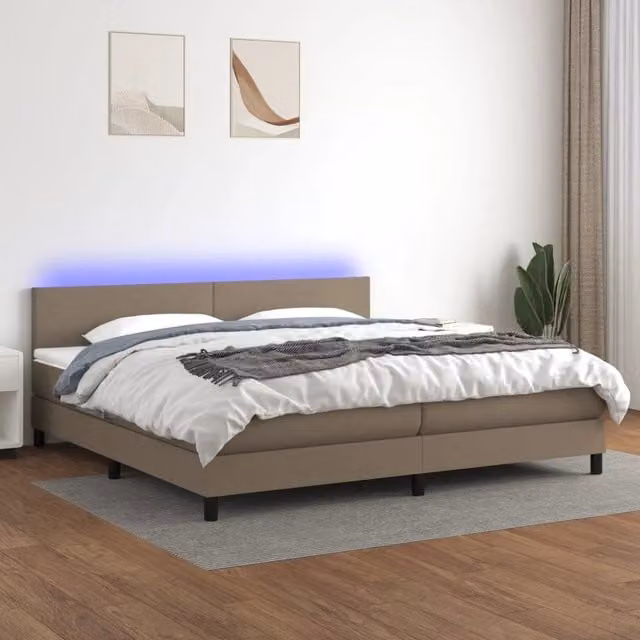Letto matrimoniale con materasso a molle e illuminazione LED vidaXL in tessuto tortora L/P: 200 x 200 cm