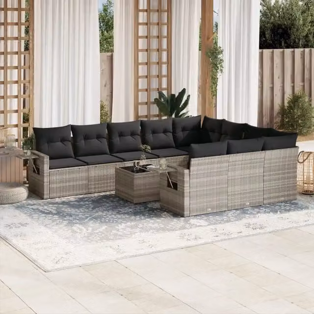 Set Divani da Giardino 11 pz con Cuscini in Polyrattan Grigio 3253039