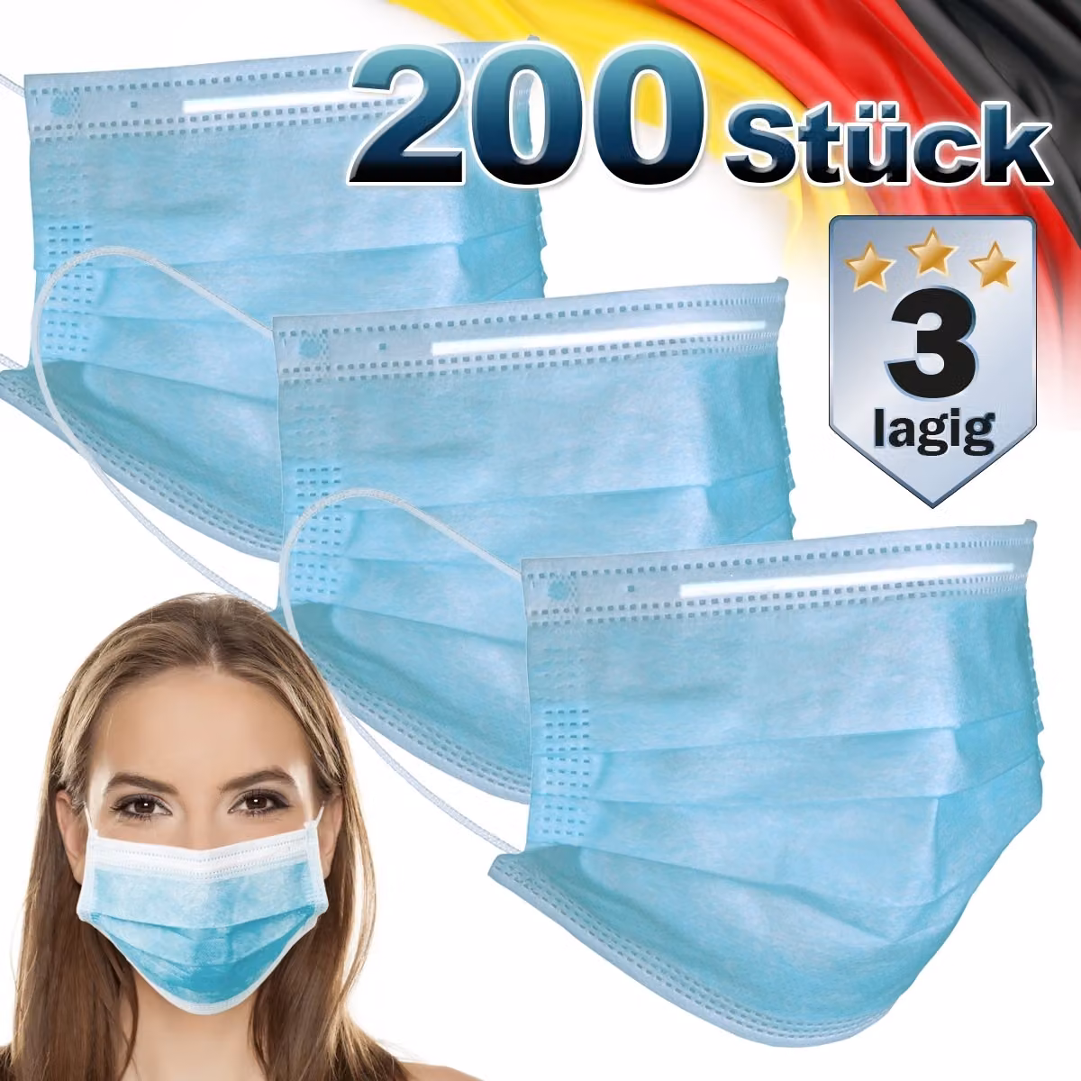 ECD Germania 200x maschera facciale monouso a 3 strati blu