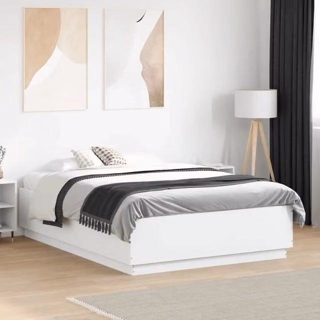 Giroletto con Luci LED Bianco 135x190 cm in Legno Multistrato 3209646