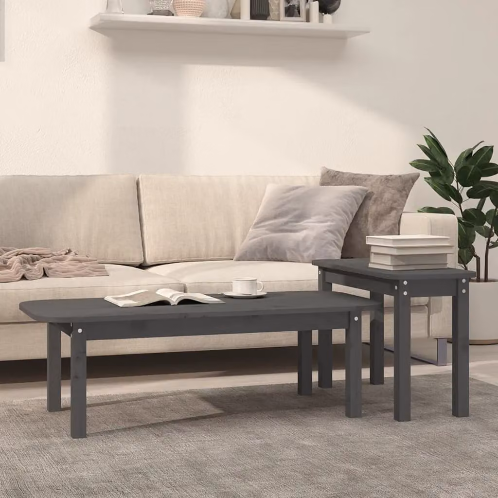 Maison Exclusive - Set di 2 tavolini da salotto grigio in legno massello di pino