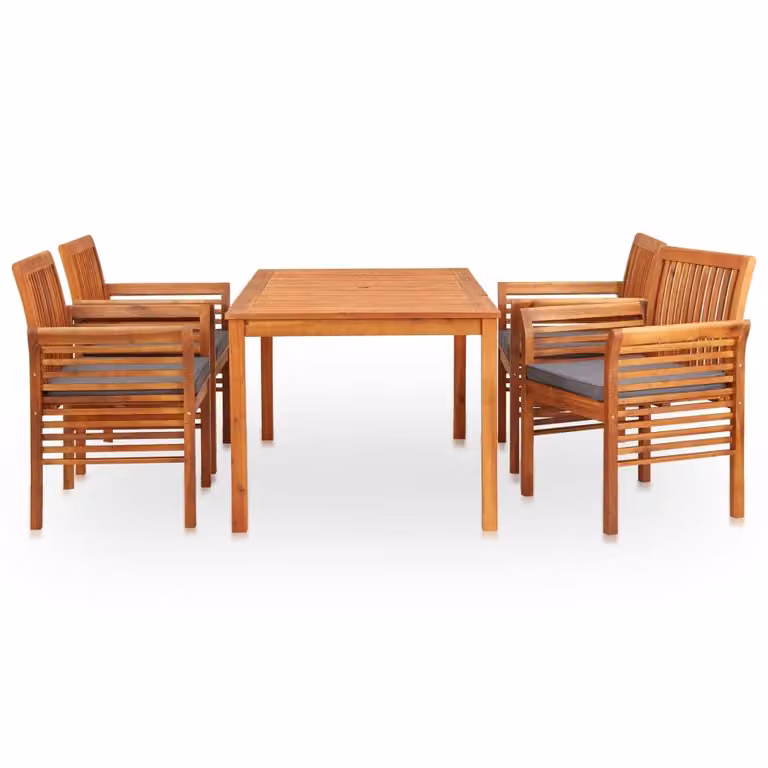 Set da Pranzo da Giardino 5 pz con Cuscini Massello di Acacia