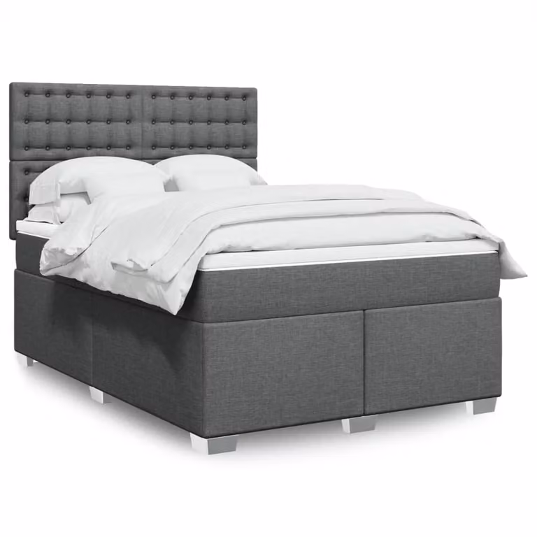 vidaXL Giroletto a Molle con Materasso Ibrido in Tessuto Grigio e Bianco, L/P/H: 140 x 190 cm