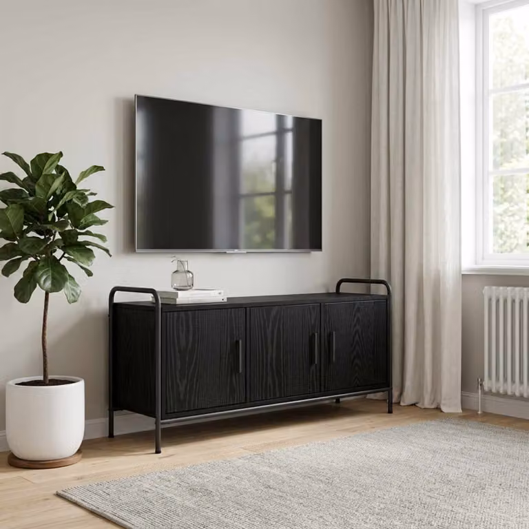 Mobile TV vidaXL moderno in legno e metallo nero e rovere L: 79,5 cm, P: 33 cm, H: 50 cm