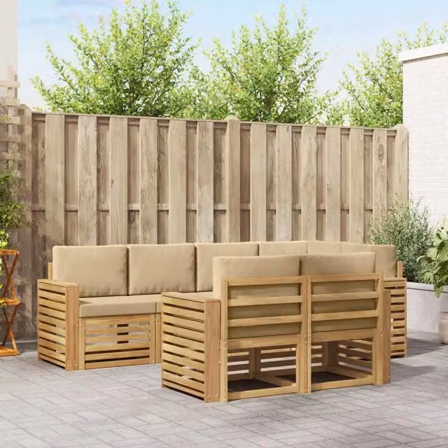 Set di divani da esterno 7 pz Bianco e Beige Poliestere 3392003