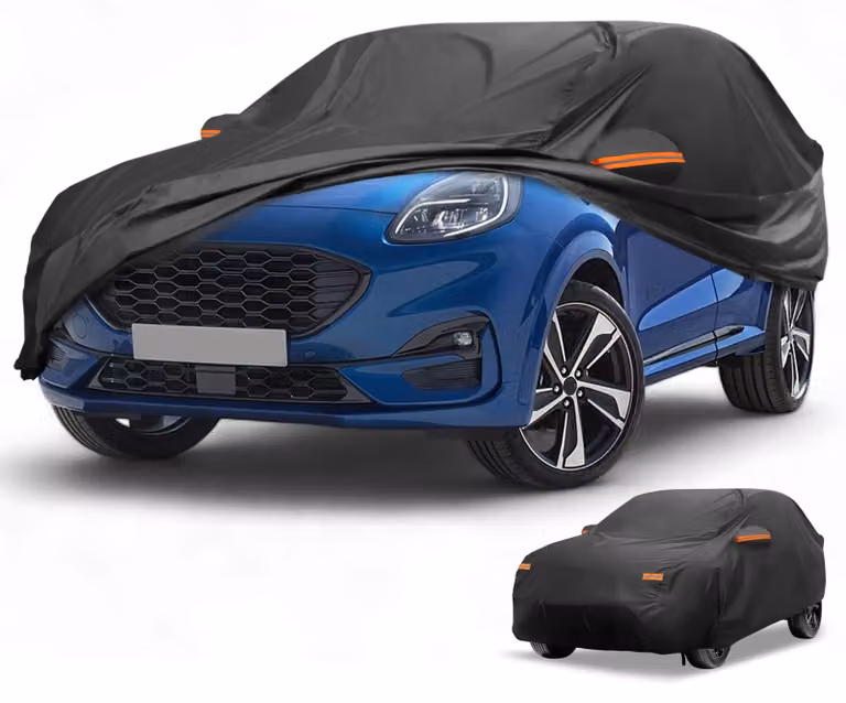 Copertura impermeabile per auto, adatta a tutte le condizioni atmosferiche, resistente ai raggi UV, di colore nero e con chiusura a zip