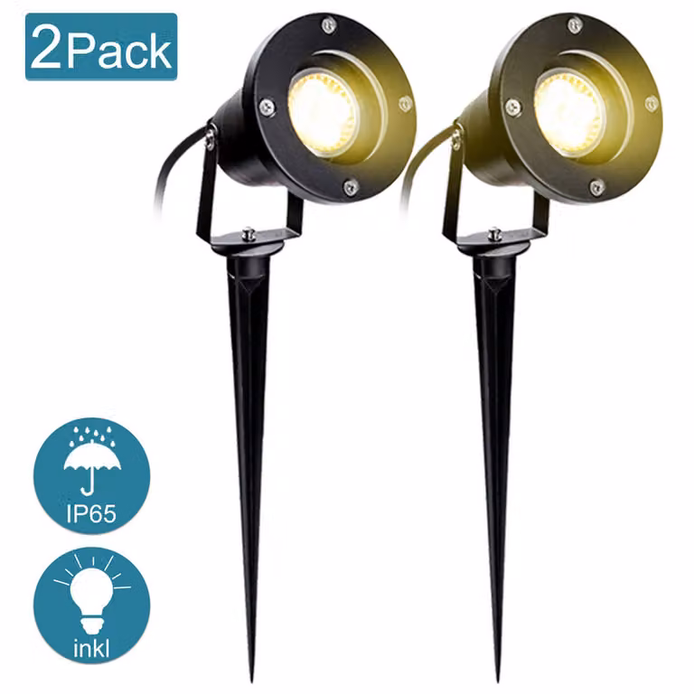 Jopassy 2X Faretto da giardino 4W LED con picchetto a terra Luce da prato Bianco caldo impermeabile IP65 per giardino all'aperto Laghetto Paesaggio