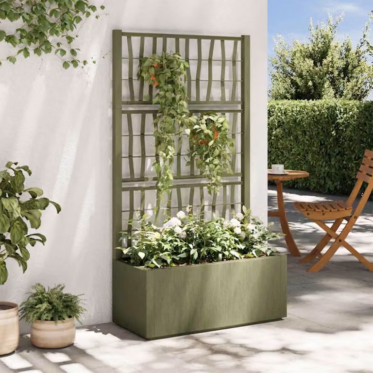 vidaXL Vaso da Giardino con Trellis Verde in Plastica L: 80 cm, P: 36 cm, H: 140 cm