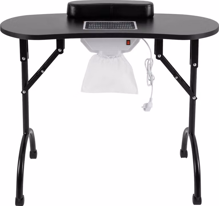 Tavolo per manicure Tavolo per unghie - Postazione di lavoro in salone - Portatile - Pieghevole - Aspirazione della polvere - Poggiapolsi - Rotelle - Struttura in metallo - Nero