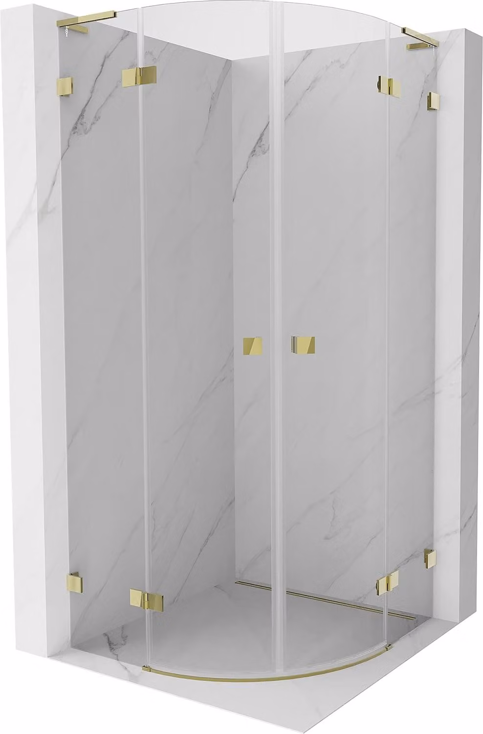 Mexen Lunar L cabina doccia semicircolare a battente 100 x 100 cm, trasparente, oro - 833L-100L-100P-50-00