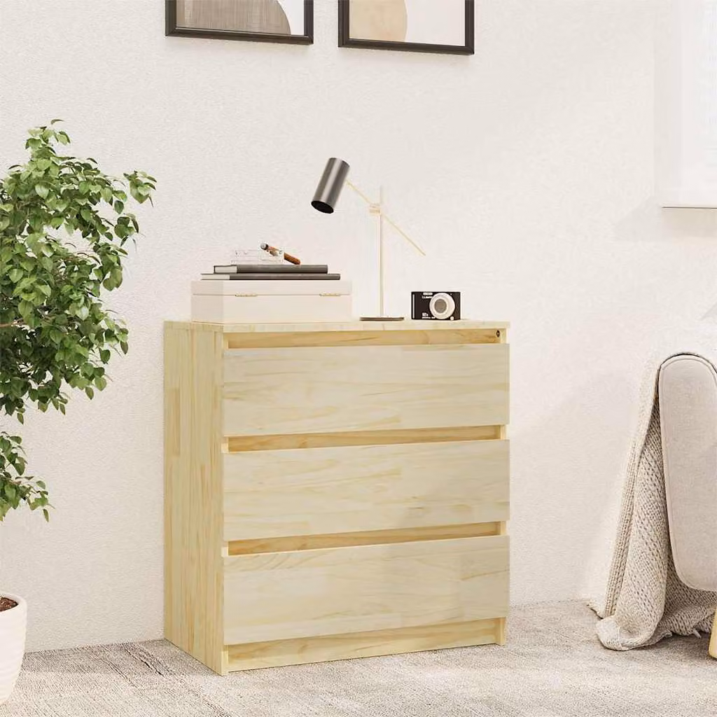 Comodino vidaXL in legno di pino massello, design minimalista, L: 60 cm, P: 36 cm, H: 64 cm