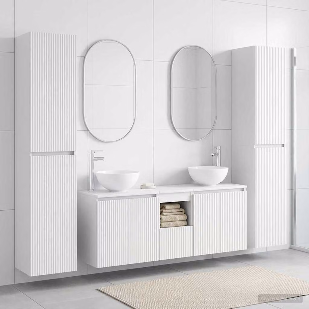 Set di mobili per il bagno moderno vidaXL in 5 pezzi Bianco opaco L: 195 cm, P: 35 cm, H: 100 cm