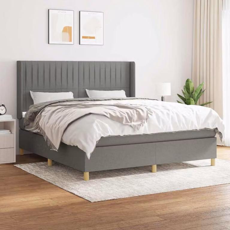 vidaXL Giroletto a Molle con Materasso Ibrido in Tessuto Grigio e Bianco L/P/H: 180 x 200 x 128 cm