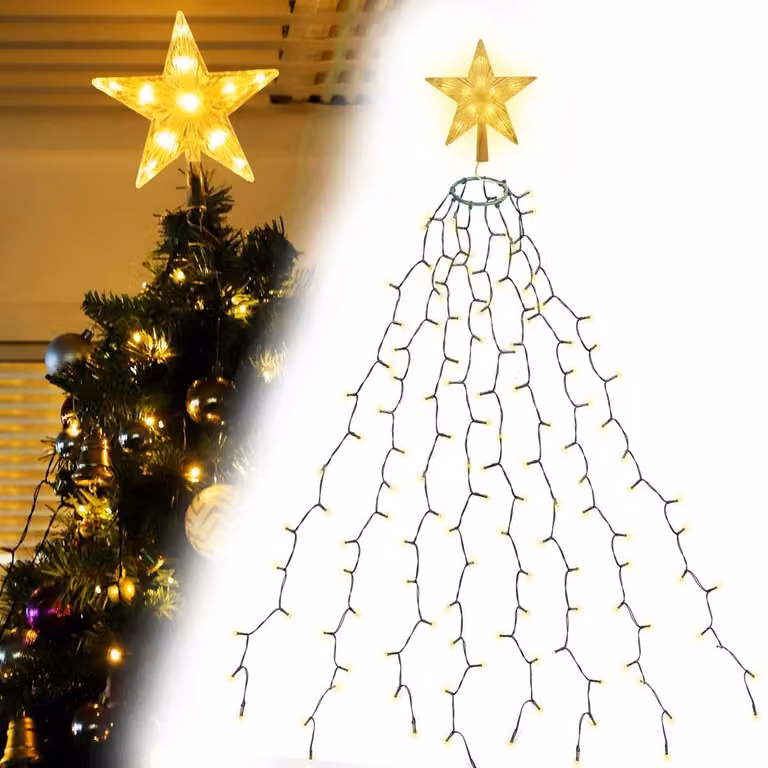 SALCAR 2m 280 luci LED per albero di Natale con 8 ghirlande e stella LED, luci LED per albero di Natale, illuminazione per albero di Natale