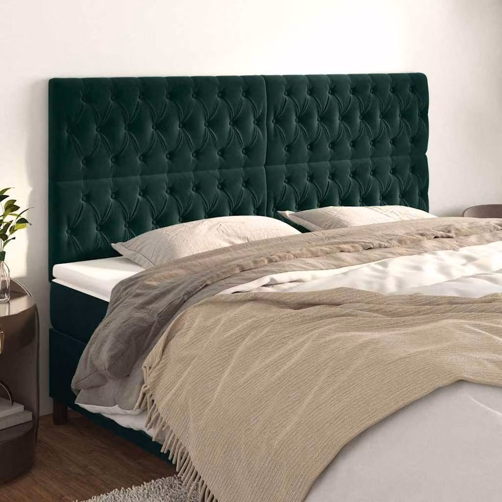 Testiera per letto vidaXL in velluto verde scuro con pannello imbottito, L/P/H: 200 x 7 x 118/128 cm – 1