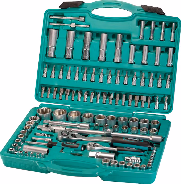 Set di chiavi a bussola da 110 pezzi, con chiavi a bussola da 1/2" e 1/4", realizzate in acciaio cromo-vanadio