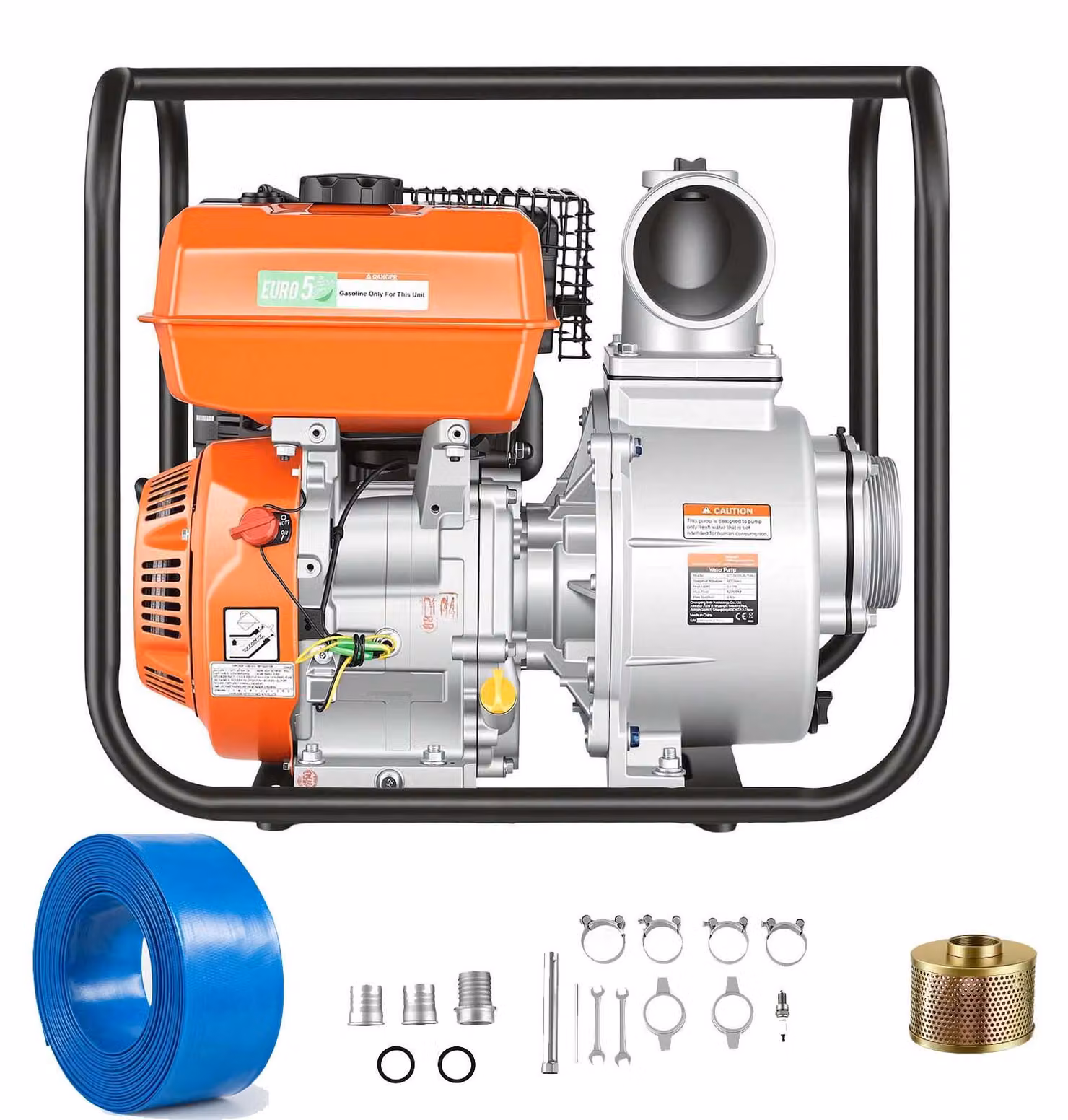 Pompa per acqua sporca a benzina SucceBuy, portata di 158 galloni al minuto, pompa da 2 pollici con motore da 7 cavalli, portatile, inclusa tubazione di mandata da 7,62 metri e girante in ghisa, ideale per irrigazione, drenaggio, cantieri e stagni