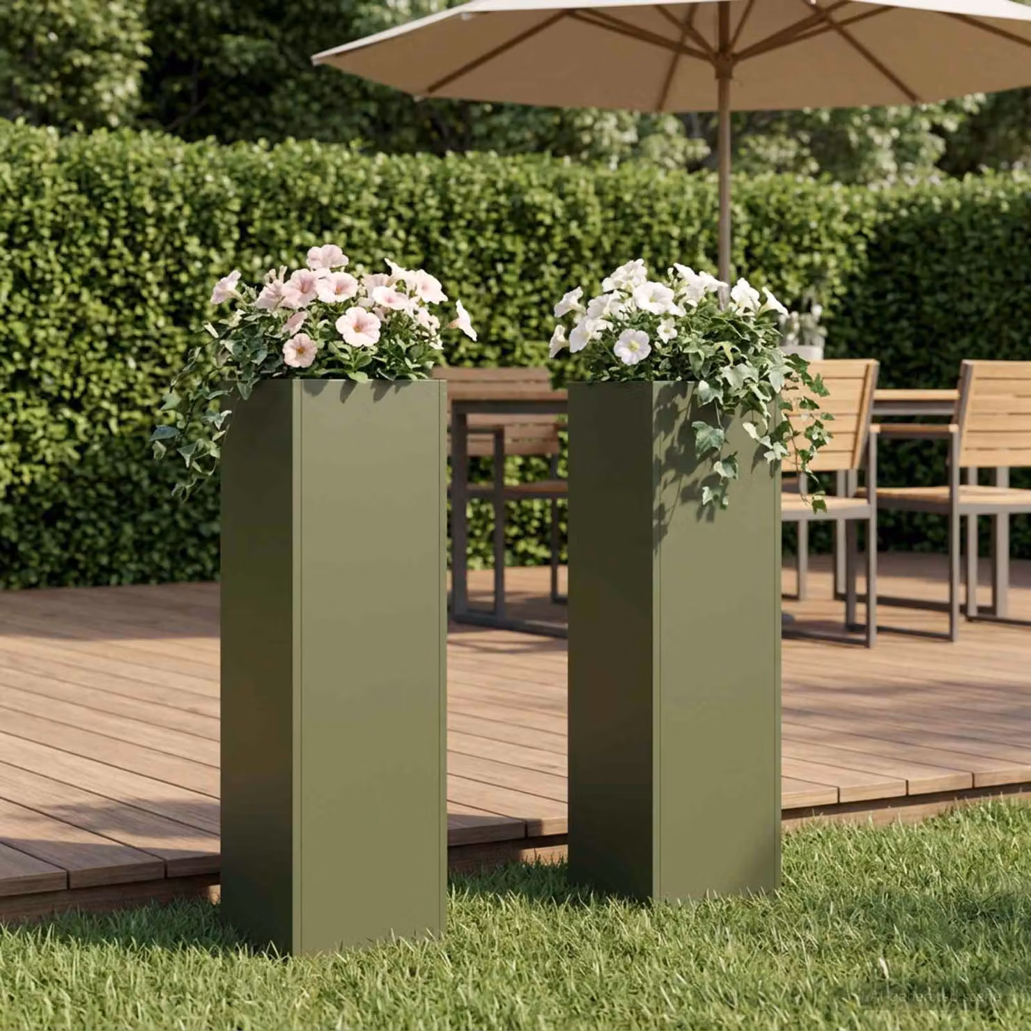Set di 2 vasi da giardino vidaXL in metallo verde, L/P/H: 20 x 20 x 75 cm