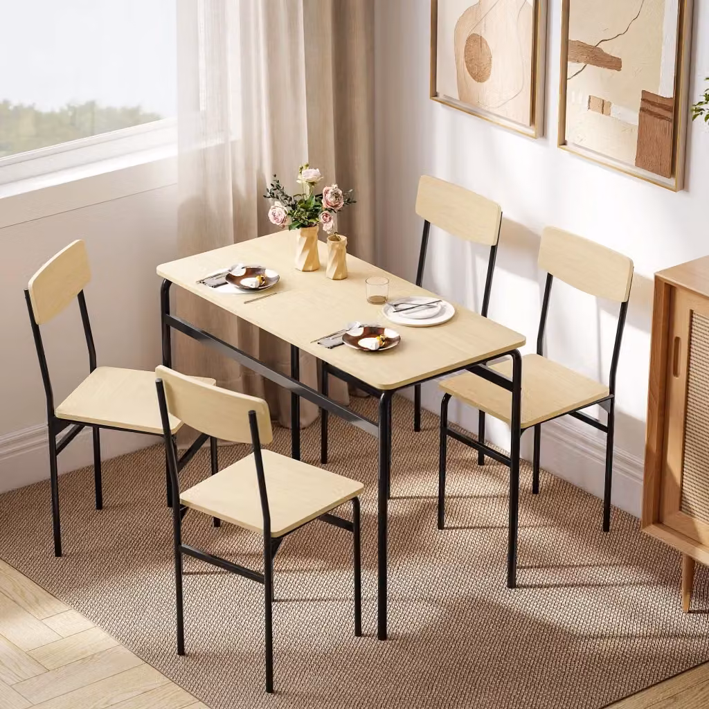 Set da Pranzo Giordanoshop in Stile Industrial con Tavolo Rettangolare e 4 Sedie in MDF e Metallo, Colore Nero e Marrone – 2