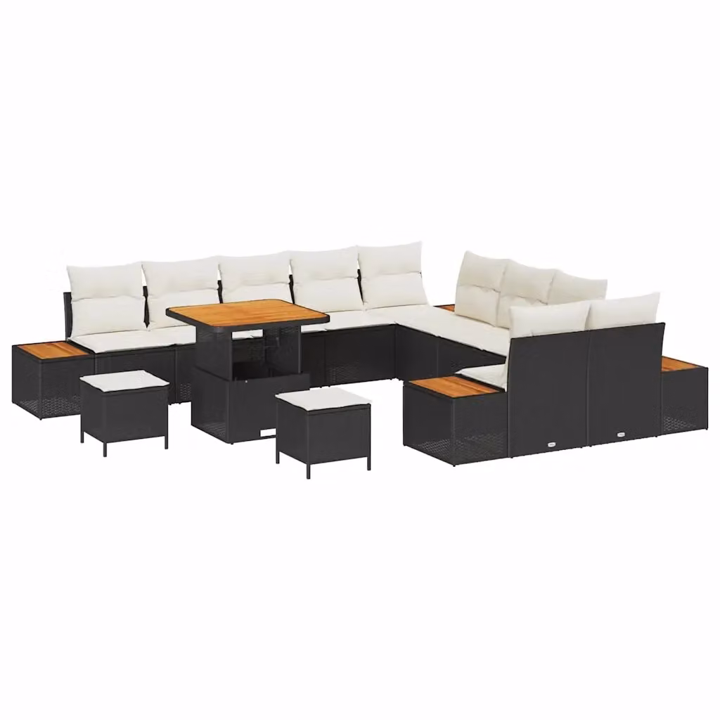 Set Divano da Giardino vidaXL a Forma di U con 13 Pezzi, Nero, con Cuscini e Tavolino da Caffè per Esterno – 2