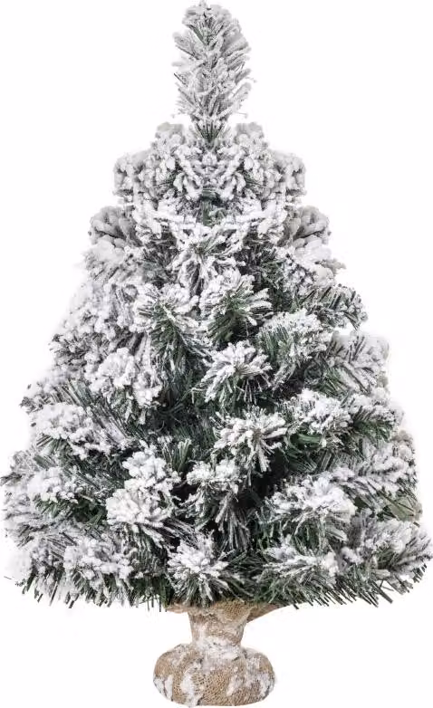 Mini albero di Natale artificiale 60 cm Albero di Natale artificiale con neve, 67 punte base in cemento per ufficio interno, verde, 60 cm