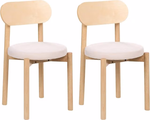 Set di 2 sedie da pranzo BELIANI in tessuto beige e legno di gomma marrone chiaro in stile scandinavo