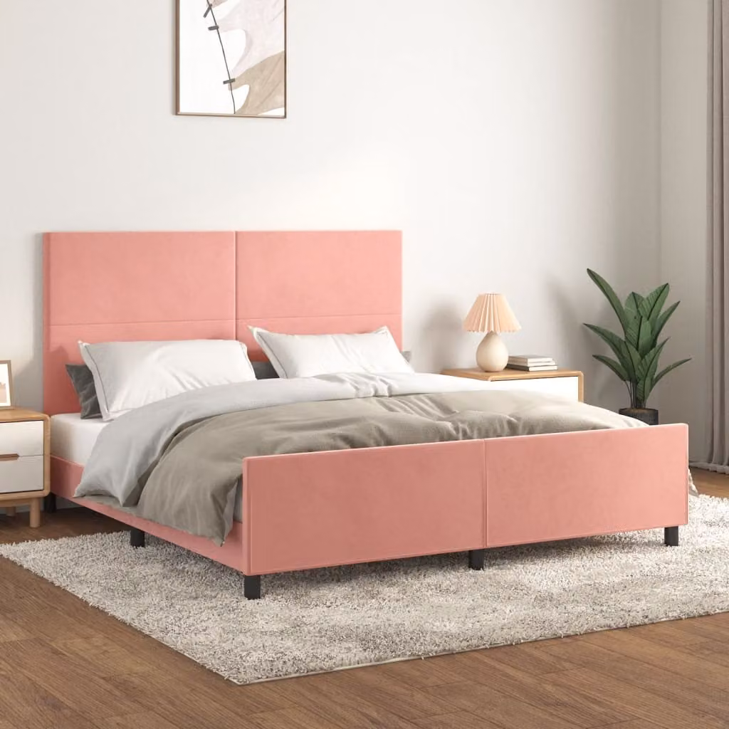 The Living Store Struttura letto con testiera rosa 180x200 cm in velluto