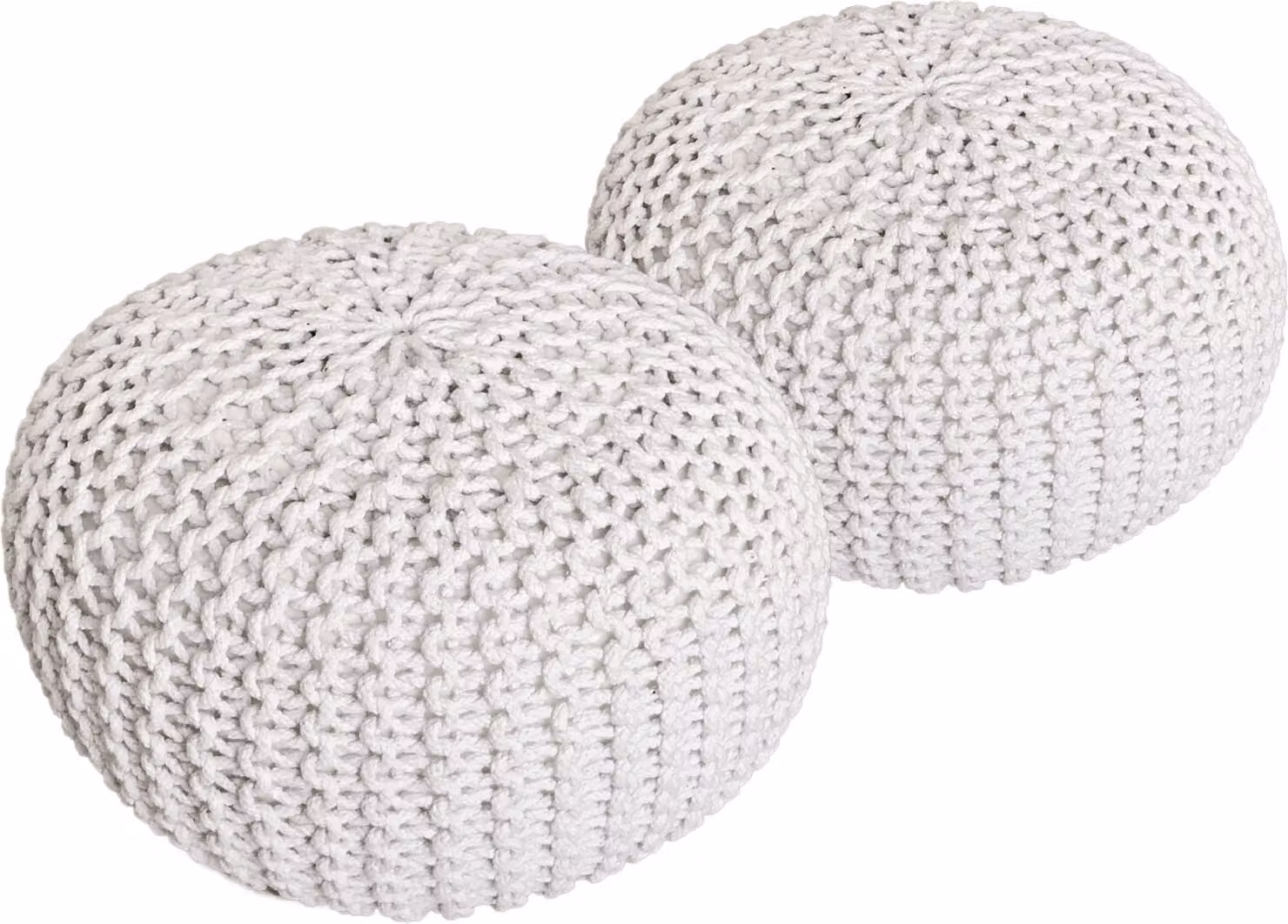 Set di 2 pouf a maglia pouf sedile pouf sedile pouf cuscino da terra Ø 55cm bianco/bianco