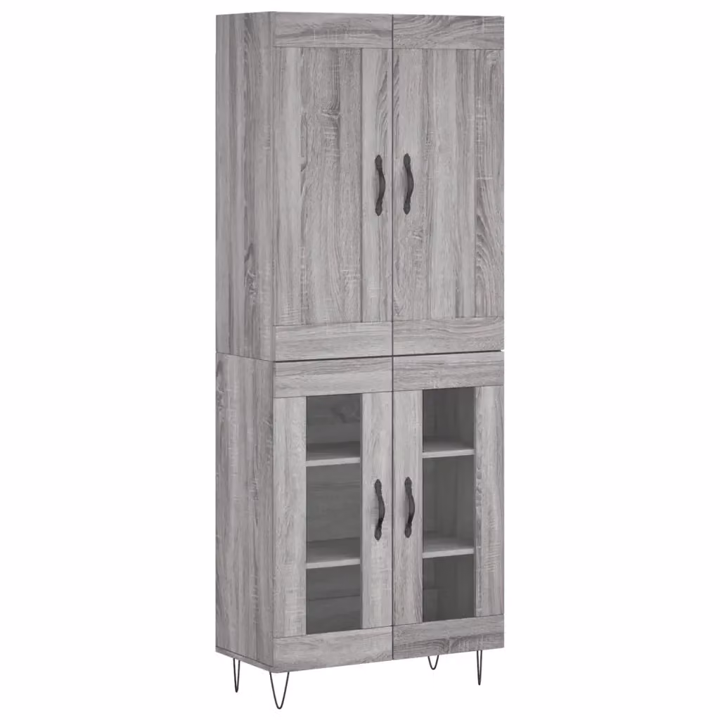 Credenza moderna vidaXL in legno e metallo, colore grigio, da appendere al muro, L: 69,5 cm, P: 34 cm, H: 180 cm – 2
