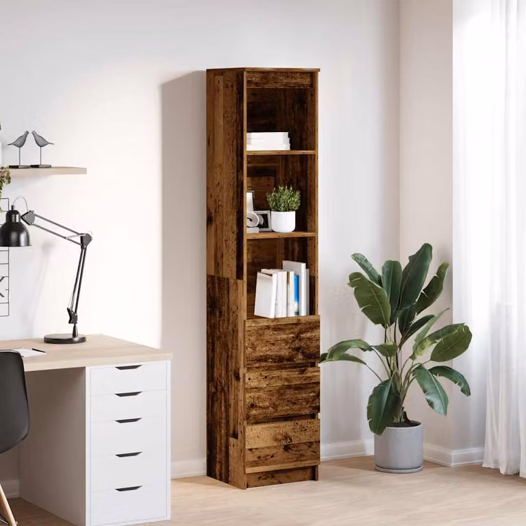 Credenza stile rustico vidaXL in legno e MDF marrone con ripiani interni e ante, L/P/H: 37,5 x 35,0 x 180,0 cm
