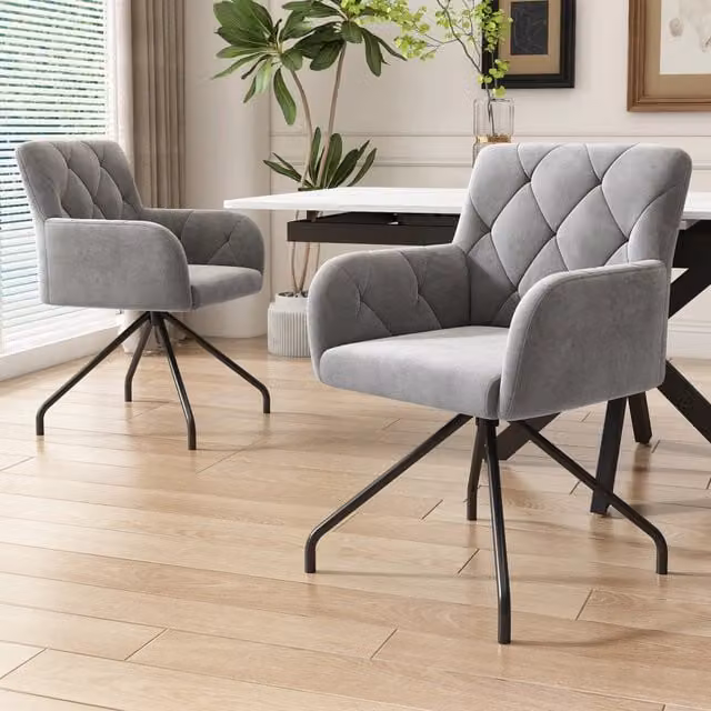 Set 2 Sedie da Pranzo Imbottite ¨C Xylo ¨C Velluto Grigio Chiaro, Gambe in Metallo