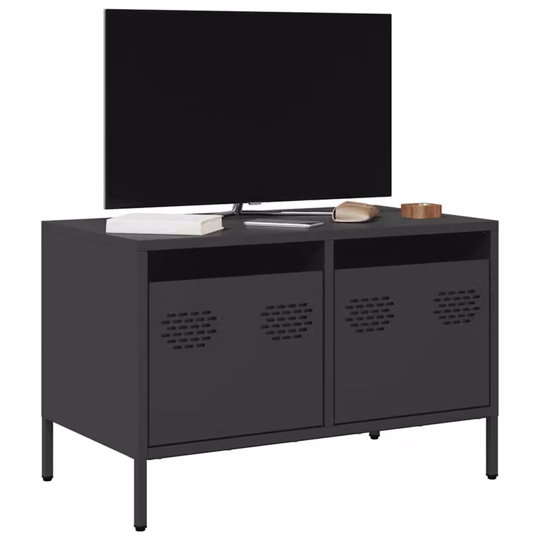 Mobile TV vidaXL Nero in Acciaio Laminato a Freddo L: 68 cm, P: 39 cm, H: 43,5 cm
