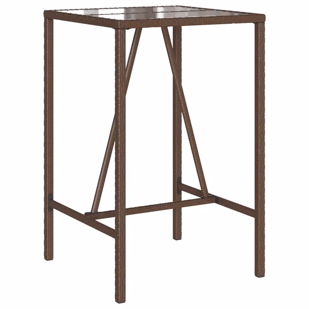 Tavolo da bar moderno vidaXL in polyrattan e vetro marrone e nero L/P/H: 70 x 70 x 110 cm – 2
