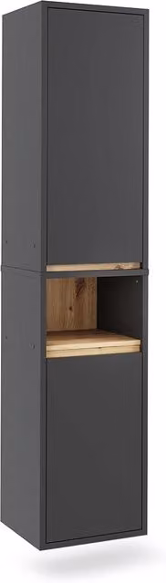 Mobile alto Vicco per bagno in stile moderno, colore viola e grigio con finitura rovere, dotato di 2 ante e ripiani interni, L/P/H: 38 x 32 x 170 cm – 1