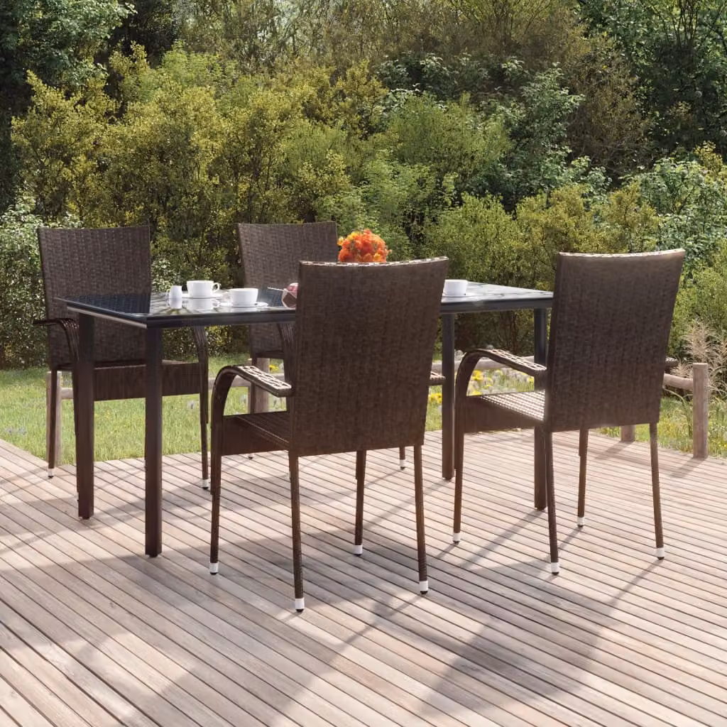 Set da pranzo da giardino vidaXL in polyrattan marrone con tavolo in vetro e 5 sedie moderne