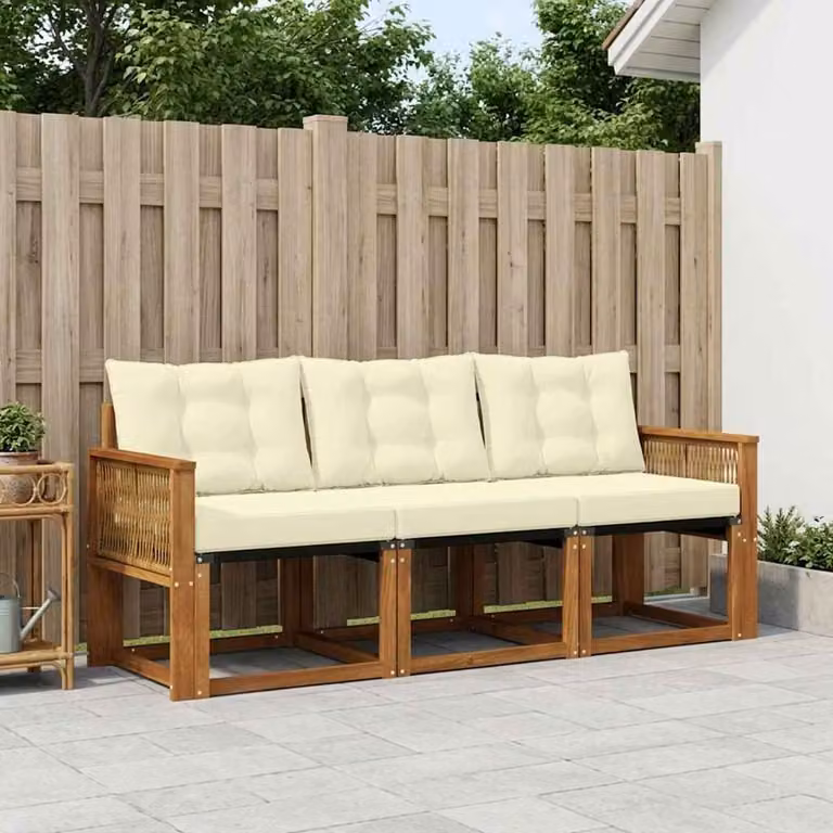 Set di divani da esterno vidaXL in legno di acacia con cuscini beige e crema