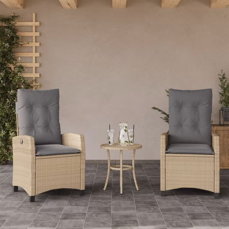 Set di 2 sedie reclinabili da giardino vidaXL in polyrattan con cuscini beige e grigi