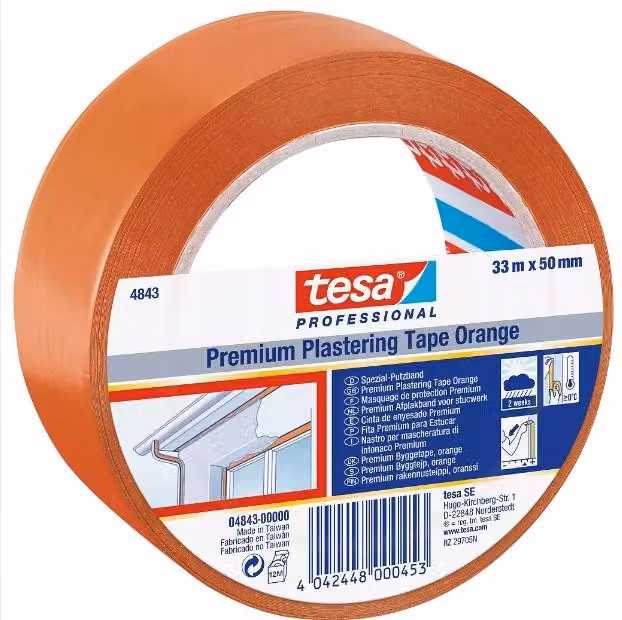 Nastro adesivo in PVC TESA, 33 metri x 50 mm, colore arancione, per facciate, edilizia, nastro adesivo