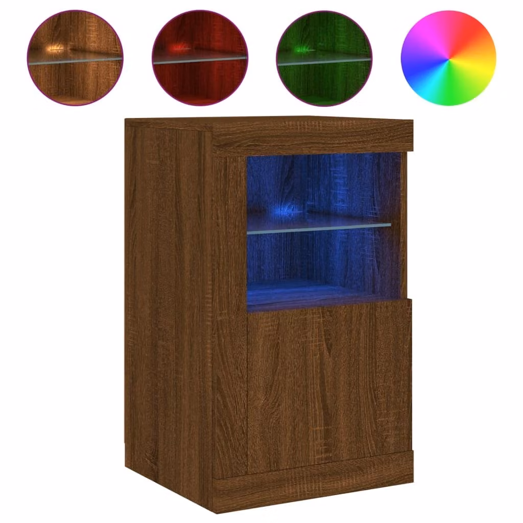 Armadietto con Luci LED Rovere Marrone in Legno Multistrato