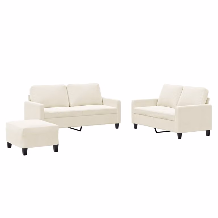 Set di Divani 3 pz con Cuscini Crema in Velluto
