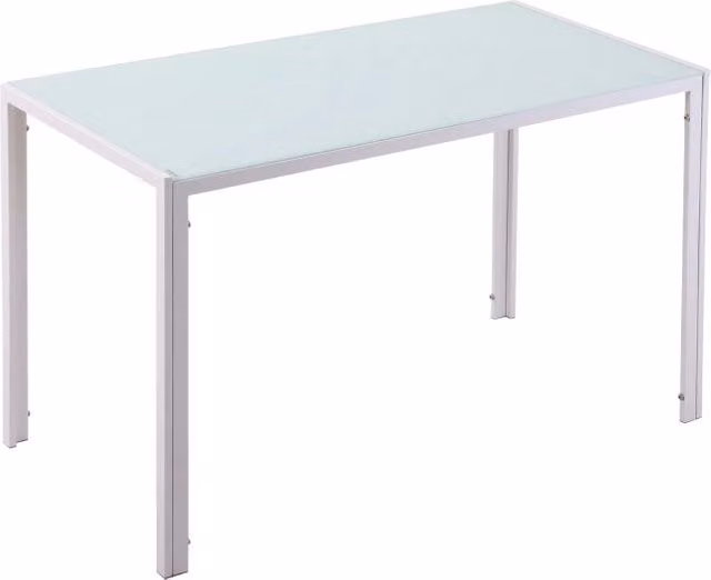 Tavolo da pranzo rettangolare in vetro temperato bianco 120x60x75 cm con struttura metallica
