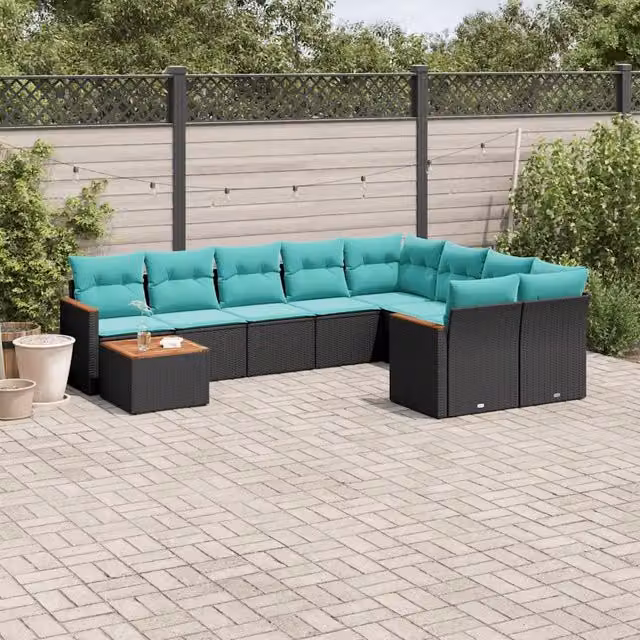 Set Divani da Giardino 10 pz con Cuscini Nero in Polyrattan 3226316