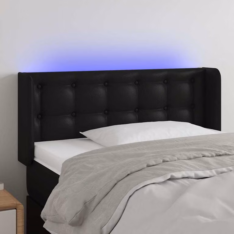 Testiera per letto vidaXL in similpelle nera con illuminazione LED e porta di ricarica USB, L: 103 cm, P: 16 cm, H: 78-88 cm