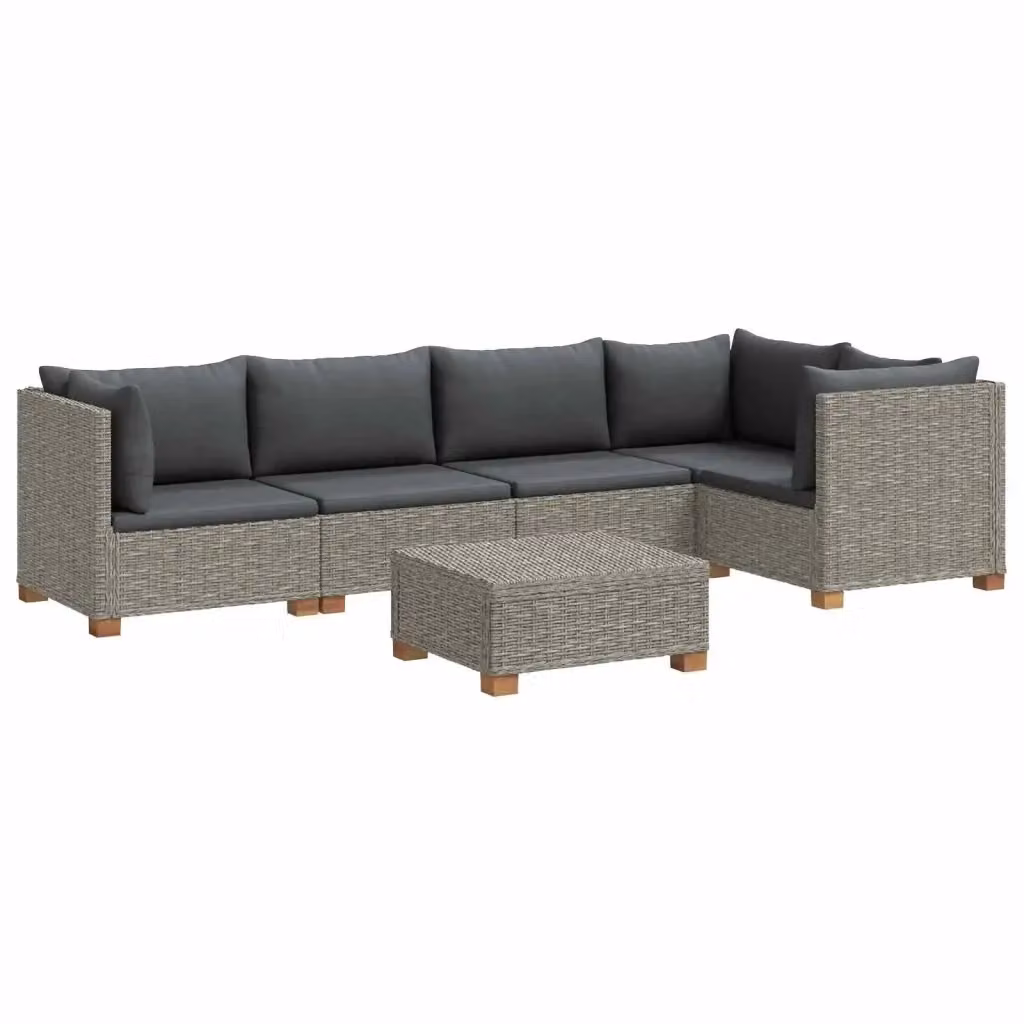 Set Lounge da Giardino a Forma di L vidaXL in Polyrattan con Cuscini Grigi e Tavolino da Esterno – 2
