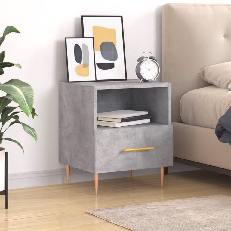 Comodino moderno vidaXL in legno e metallo, Grigio, L 40 cm x P 35 cm x H 47,5 cm