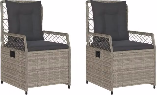 Set di 2 sedie da giardino reclinabili in polyrattan e metallo, colore grigio opaco – 1