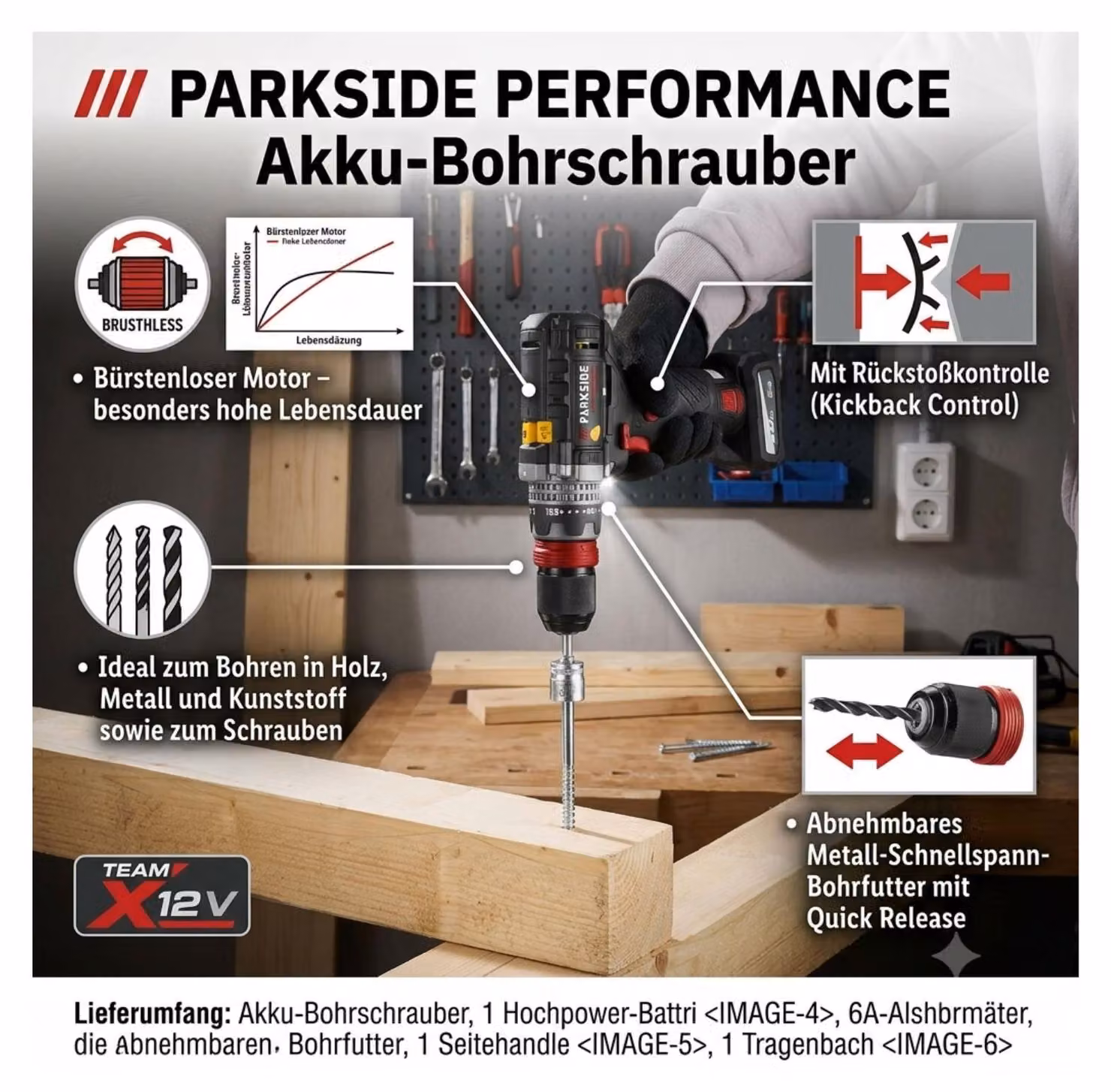 Set avvitatore Parkside Performance PPBSSA 12 A1 con batteria 5 Ah e caricabatteria 6 A