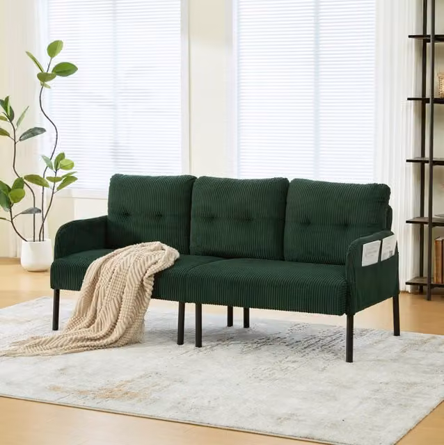 Divano a 3 posti in corduroy Emerald con tasche laterali; 171x72x80 cm