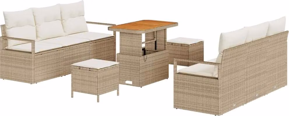 Set Divano da Giardino 9 pcs Beige Poly Rattan